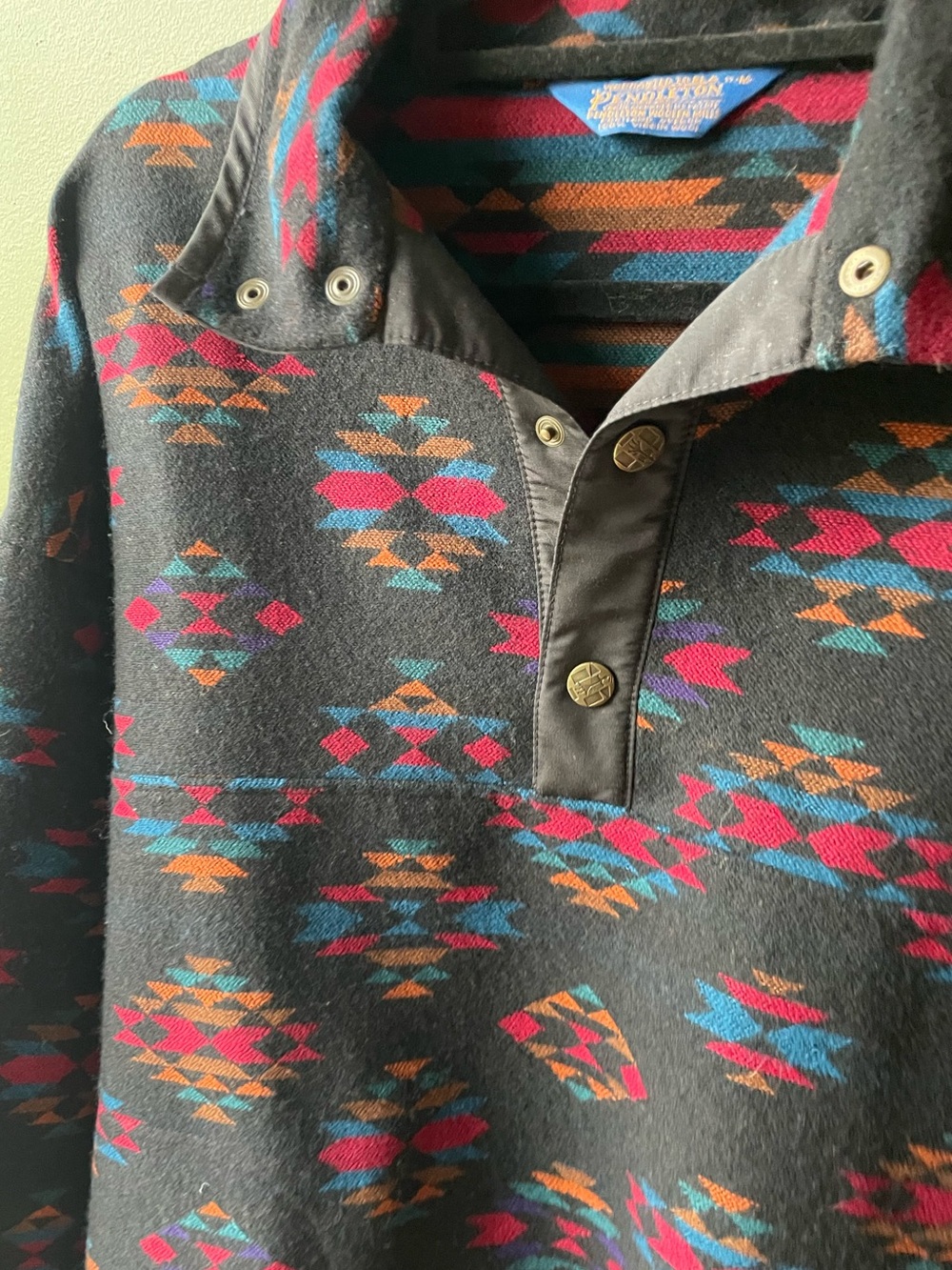 Pendleton Wool Pullover Quarter Snap Jacket  Aztec Print Outdoors Wool - Picture 5 of 5